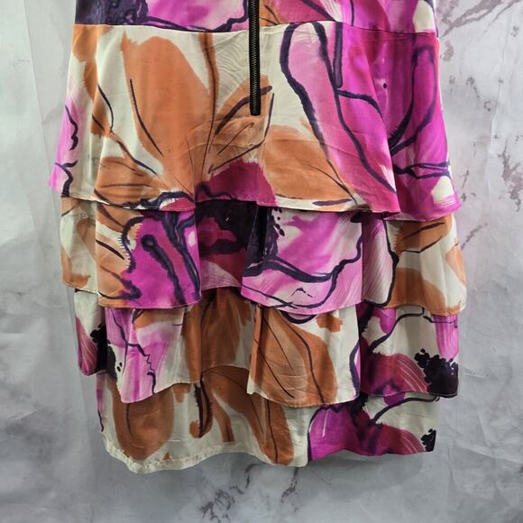 Anthropologie Dress Womens 4 Small Pink Orange Silk Watercolor Soeurs Orchid - Picture 8 of 11